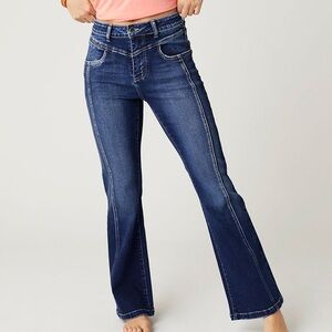 Coco + Carmen EverStretch Flare Jeans with Front Vertical Seaming  Dark Denim XL
